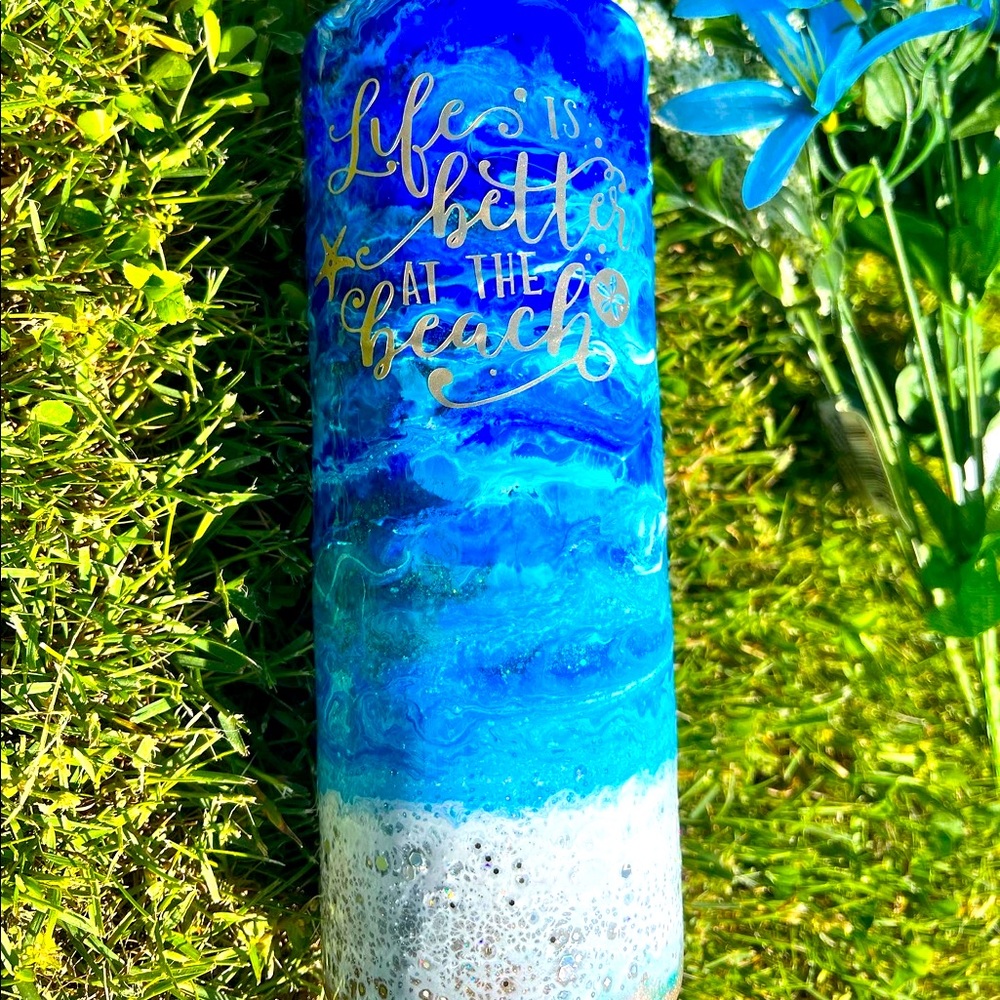 Life Is Better At The Beach Alcohol Ink Tumbler